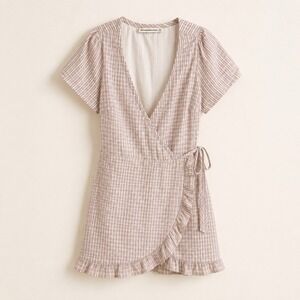 Abercrombie & Fitch Tan Striped Short Sleeve Mini Wrap Dress M Cotton Boho